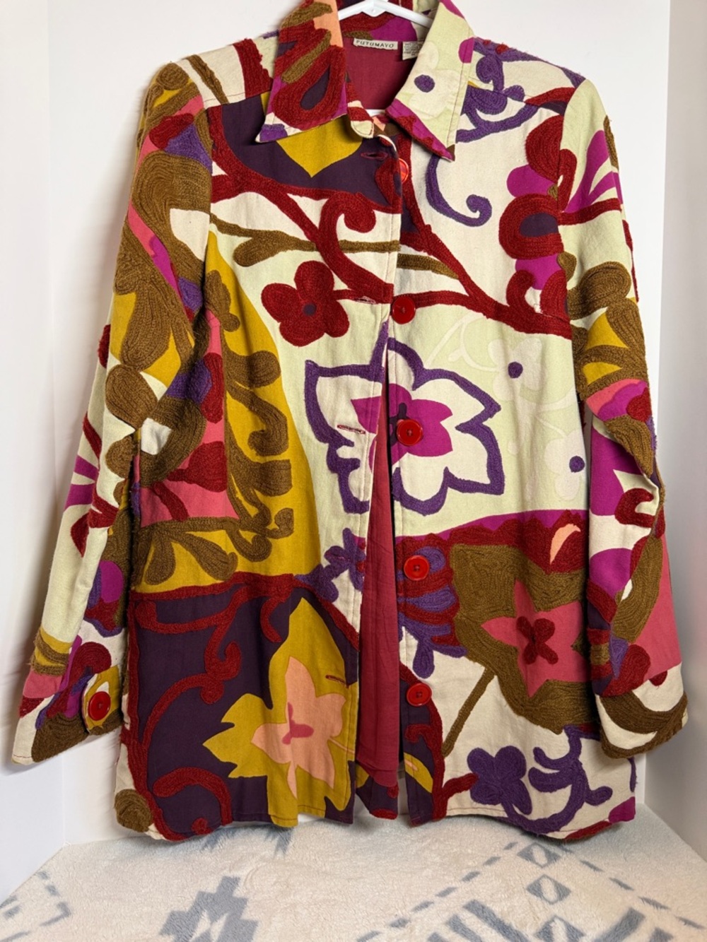 Putumayo Embroidered Tapestry Jacket - 1990s Boho Art wear-sz Med, VTG